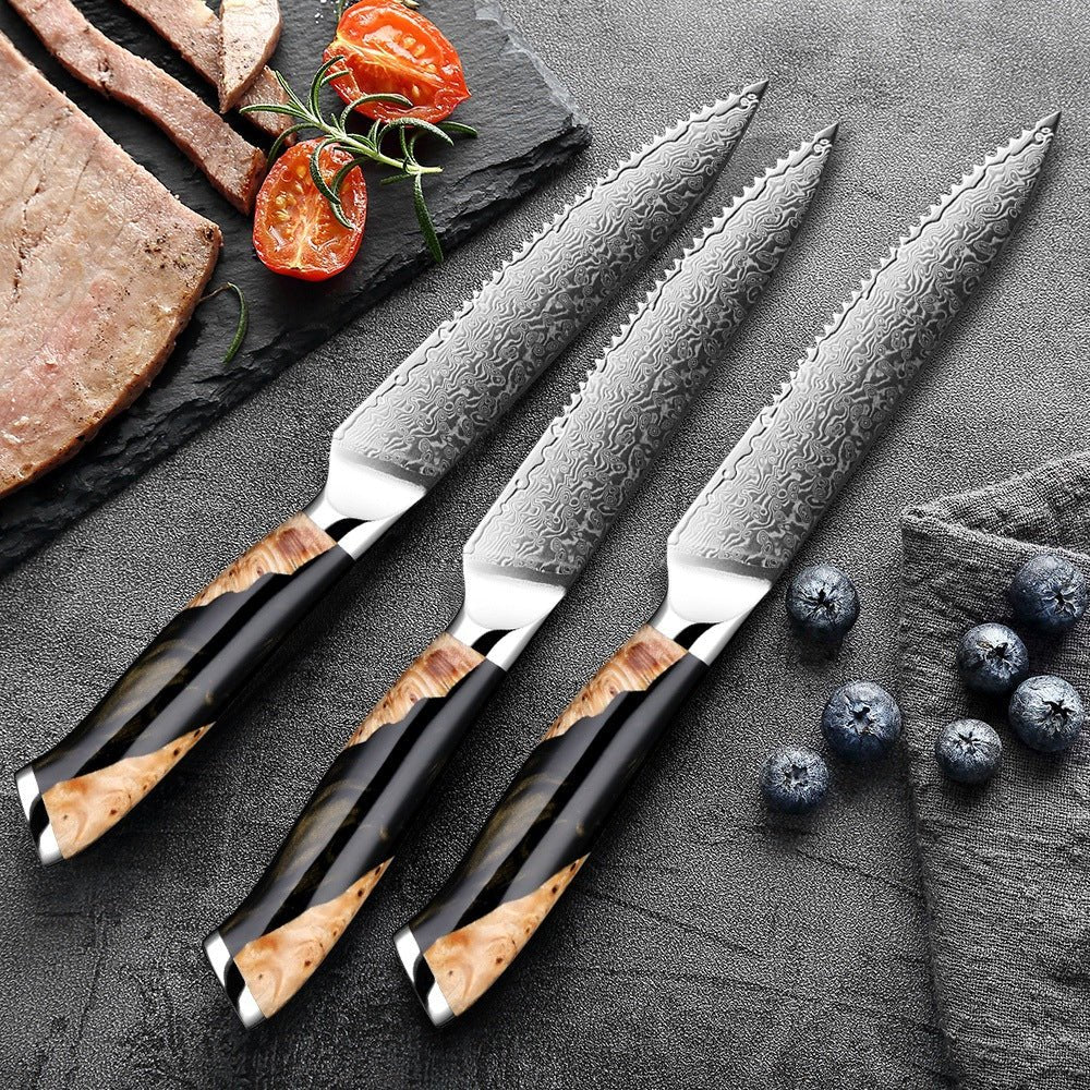 6-Piece Serrated Damascus Steak Knife Set