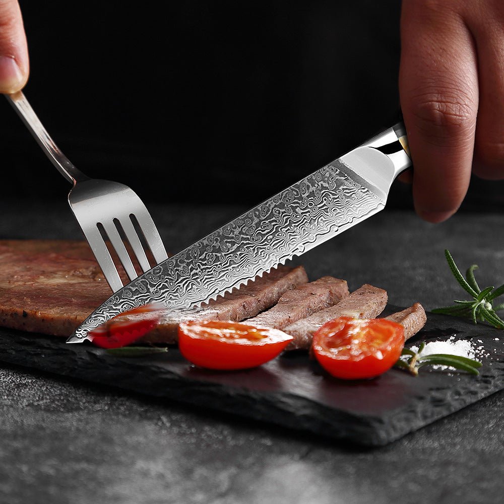 6-Piece Serrated Damascus Steak Knife Set
