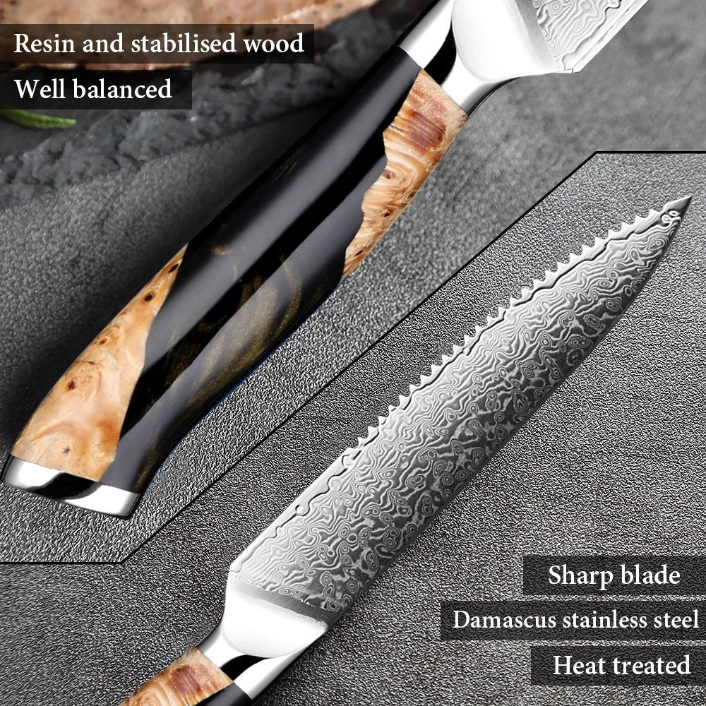 6-Piece Serrated Damascus Steak Knife Set