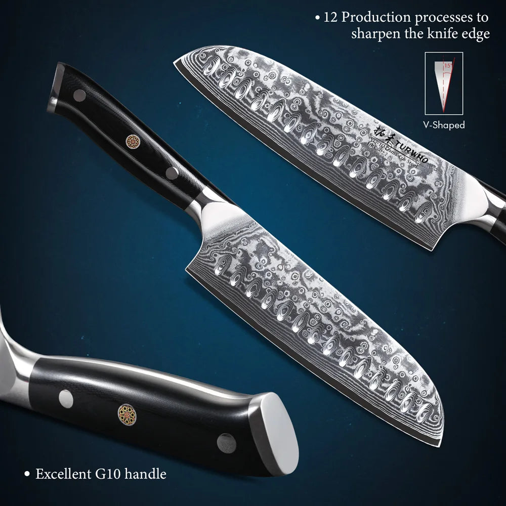 Hector 7” Japanese Santoku Knife – Damascus Steel Professional Chef Knife