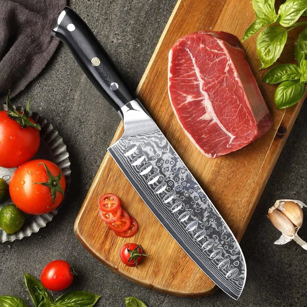 Hector 7” Japanese Santoku Knife – Damascus Steel Professional Chef Knife