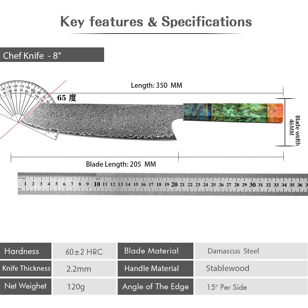 Hector 8” Damascus Chef Knife – 67 Layers VG10 Steel