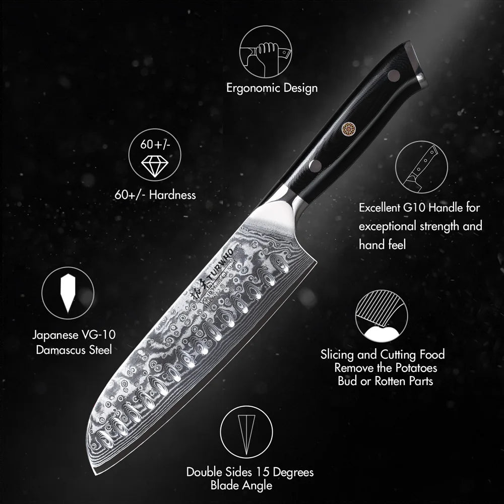 Hector 7” Japanese Santoku Knife – Damascus Steel Professional Chef Knife