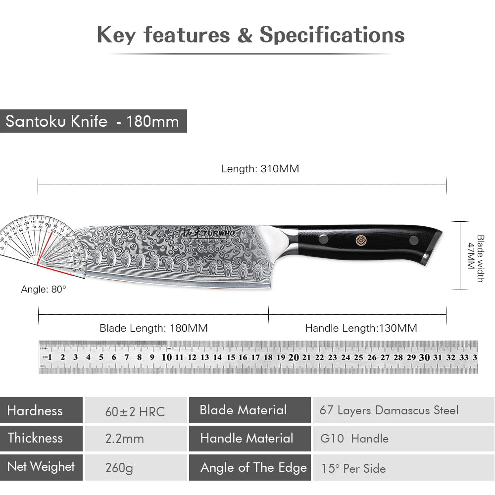 Hector 7” Japanese Santoku Knife – Damascus Steel Professional Chef Knife