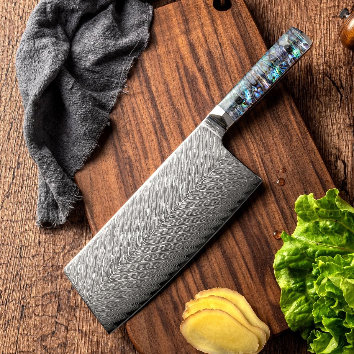Damascus Cleaver - 8 inch VG-10 Steel