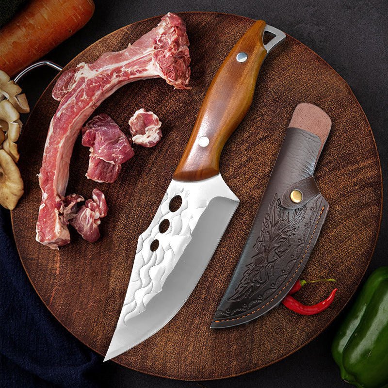 Hand Forged Boning Cleaver Butcher Knife With Leather Sheath