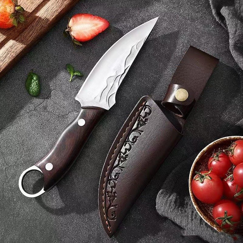 Hand Forged Boning Cleaver Butcher Knife With Leather Sheath