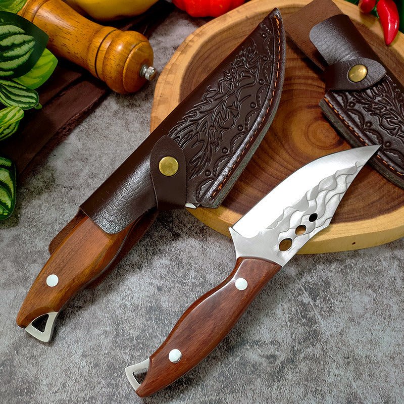 Hand Forged Boning Cleaver Butcher Knife With Leather Sheath