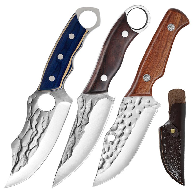 Hand Forged Boning Cleaver Butcher Knife With Leather Sheath