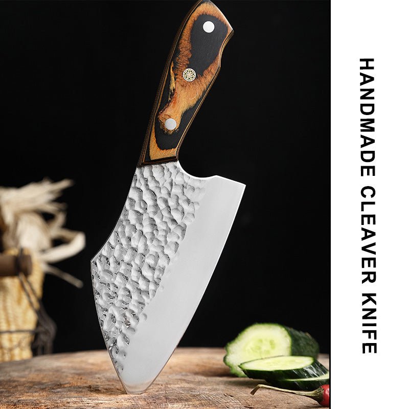 Hand Forged Meat Cleaver Knife With Leather Sheath, 6 Inch, 2-Piece