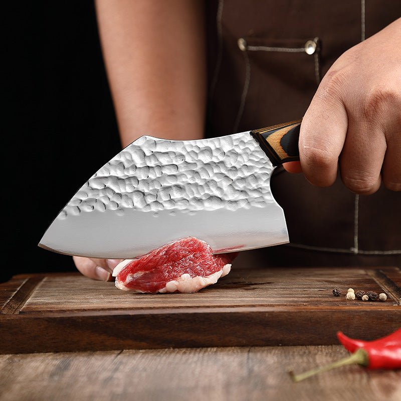 Hand Forged Meat Cleaver Knife With Leather Sheath, 6 Inch, 2-Piece