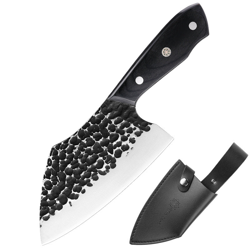 Hand Forged Meat Cleaver Knife With Leather Sheath, 6 Inch, 2-Piece