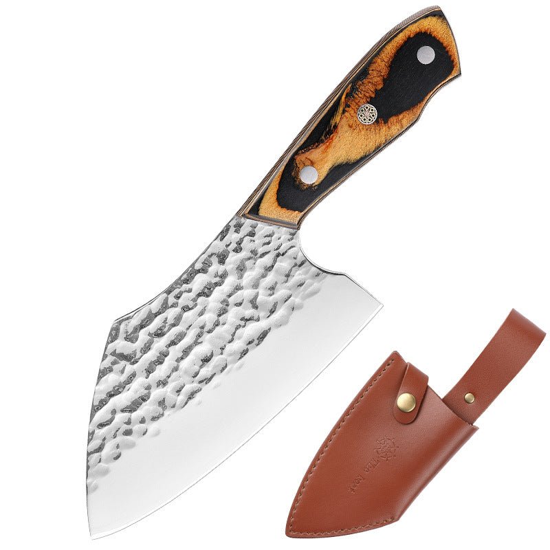 Hand Forged Meat Cleaver Knife With Leather Sheath, 6 Inch, 2-Piece