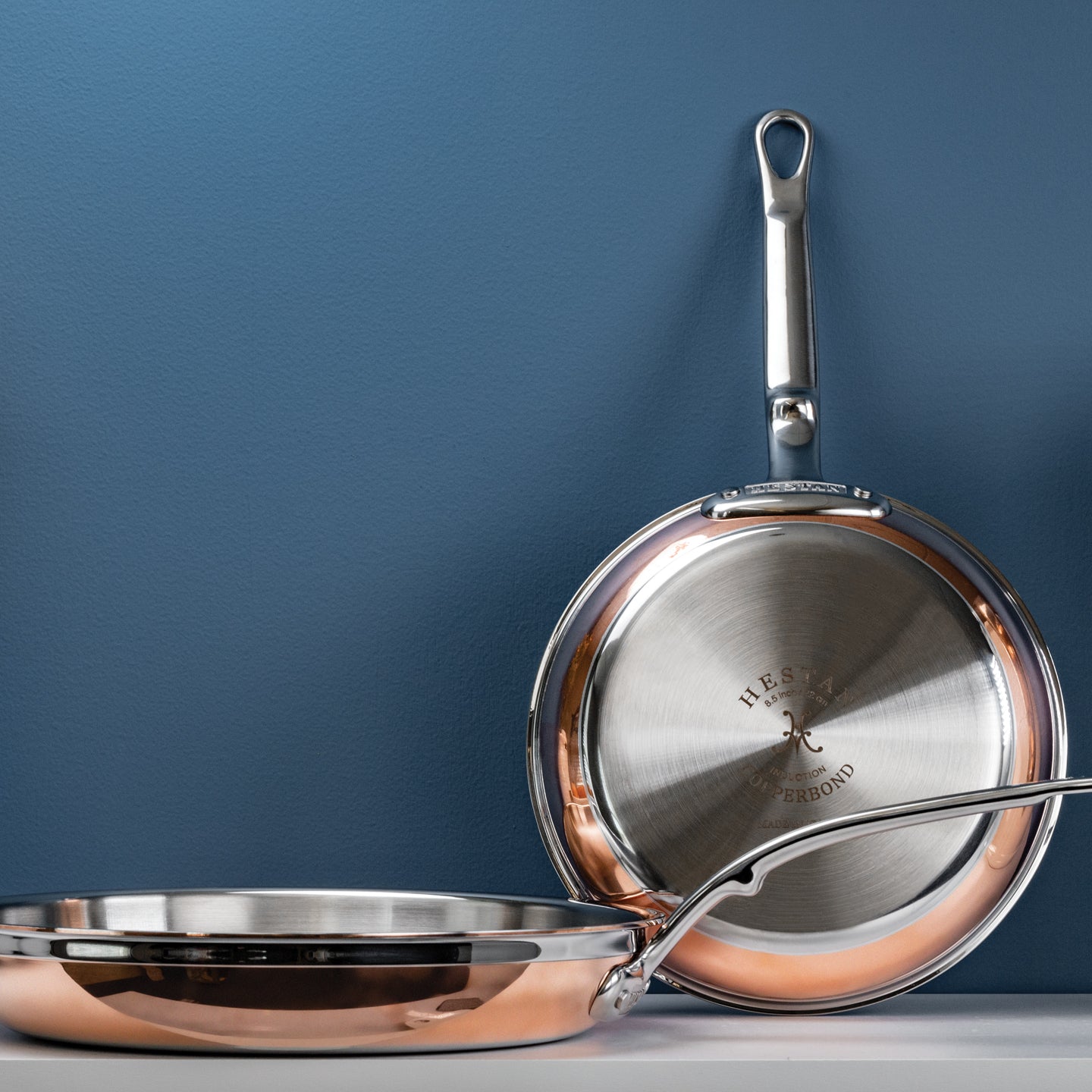 Hestan CopperBond induction copper frying pan for optimal cooking heat distribution.