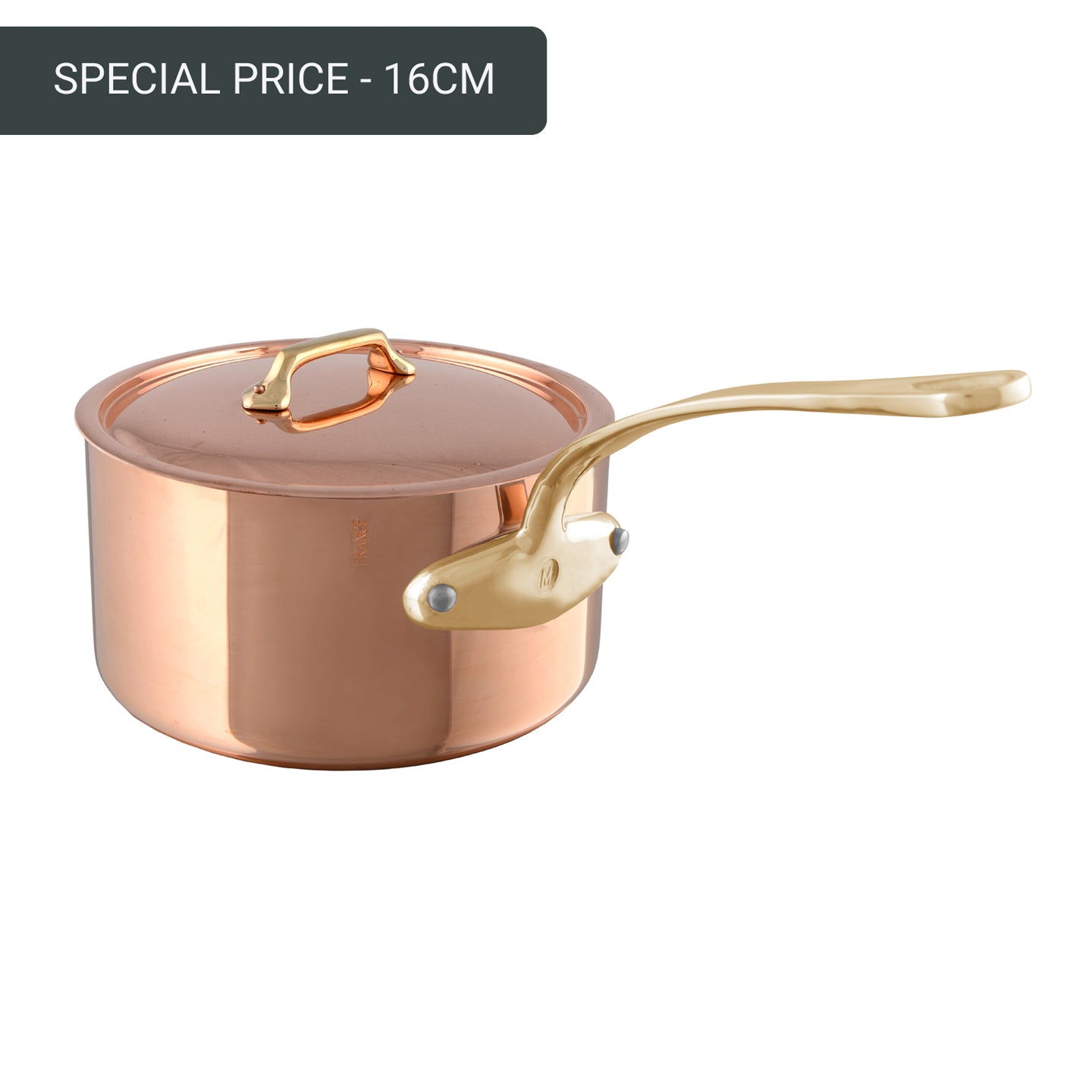 Mauviel M'200B copper saucepan with lid, featuring a durable and long-lasting construction