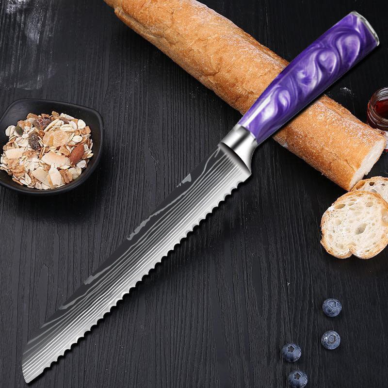 Stainless Steel Chef Knife Set With Purple Resin Handle