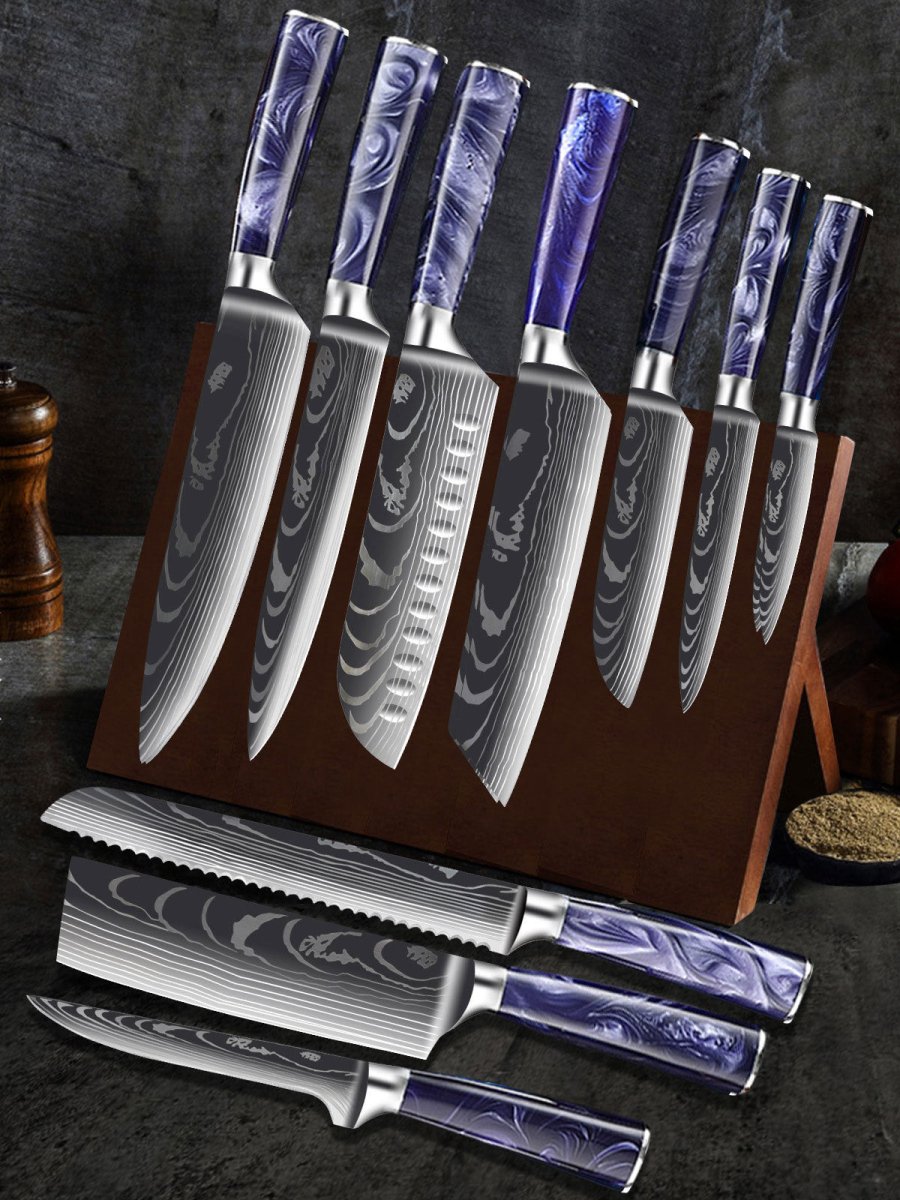 Stainless Steel Chef Knife Set With Purple Resin Handle
