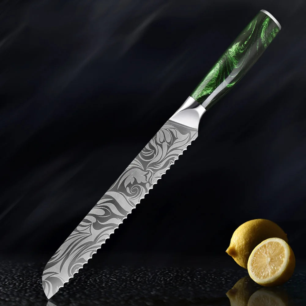 "Wasabi" Collection - Premium Japanese Kitchen Knife Set with Green Resin Handle