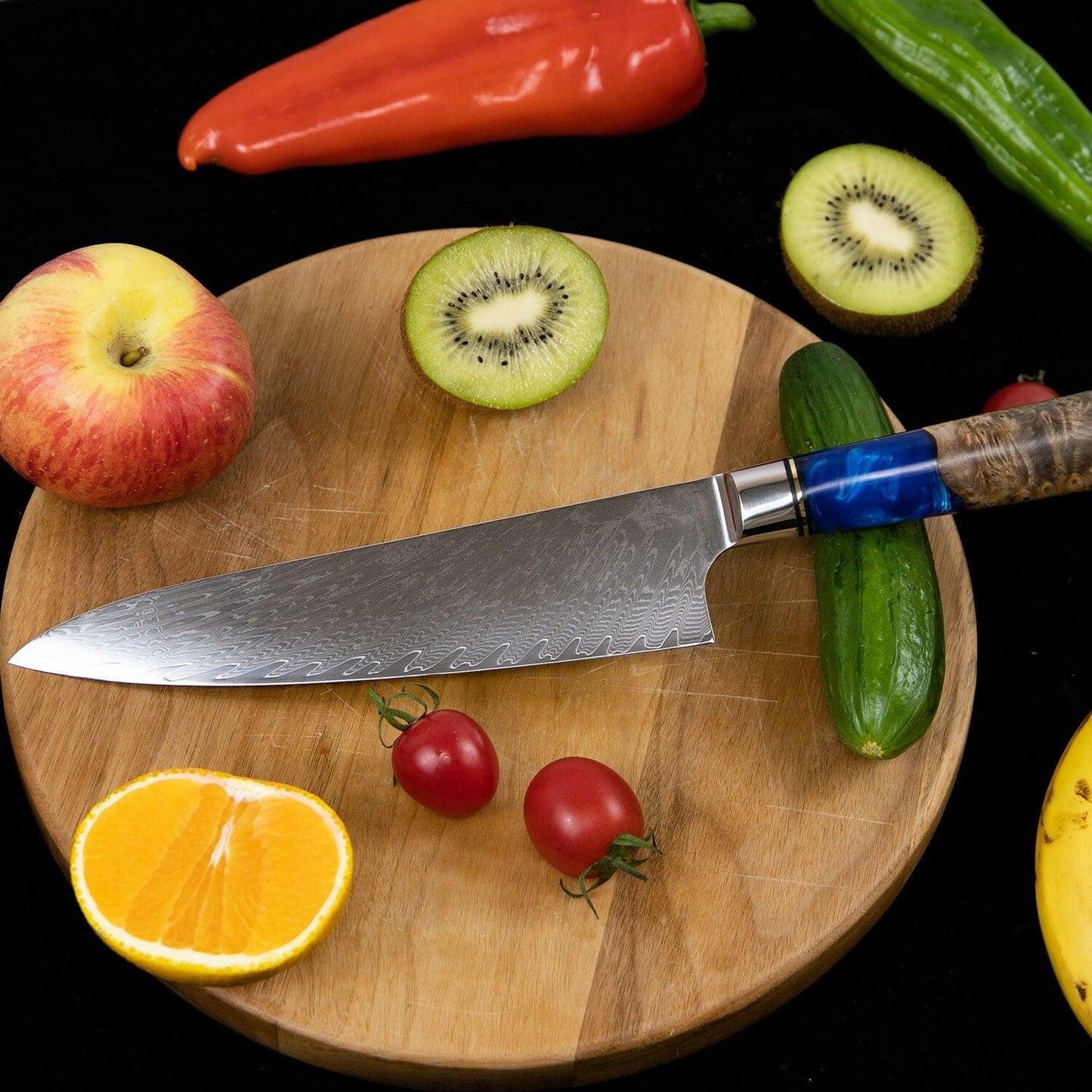 Damascus Steel Chef Knife, Blue