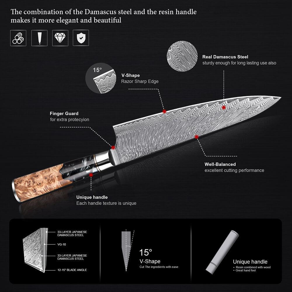 4 Piece Damascus Steel Chef Knife Set