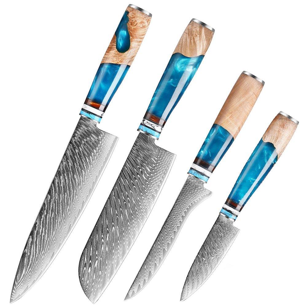 4 Piece Damascus Steel Kitchen Knives Set