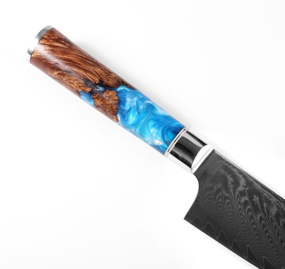Damascus Steel Chef Knife, Blue