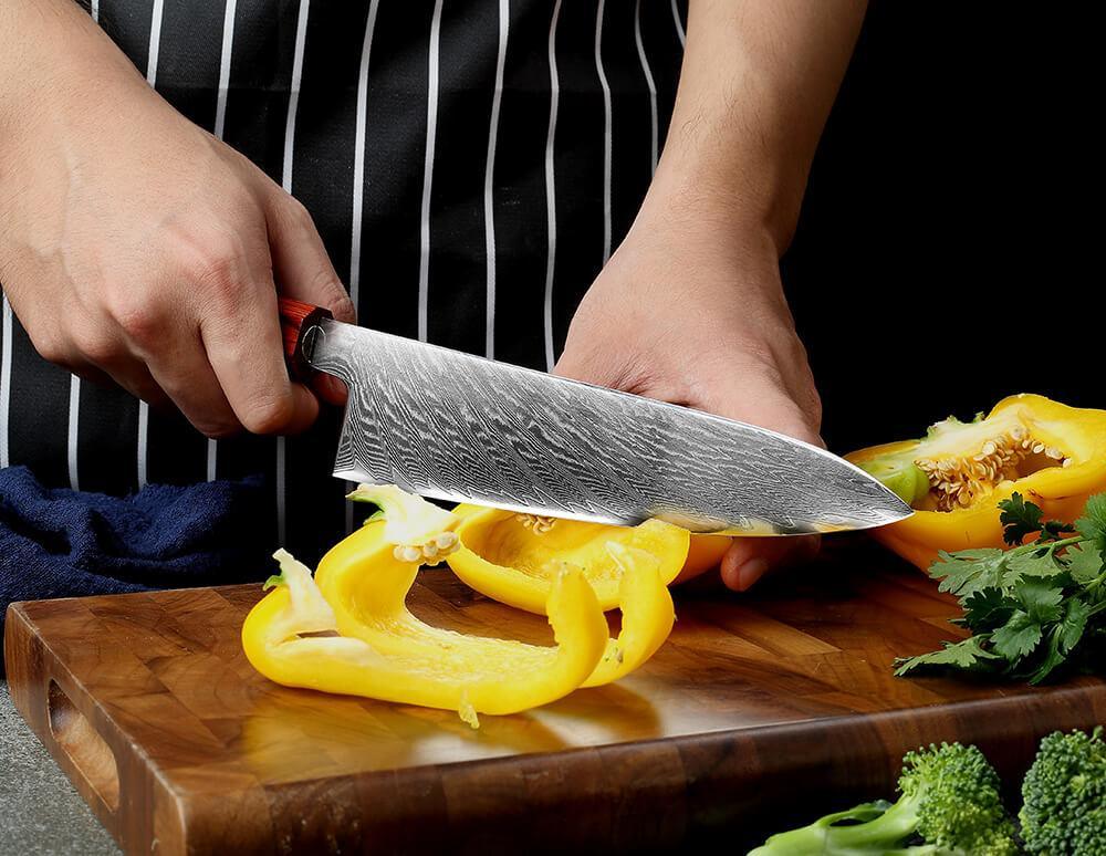 Damascus Steel 8" Chef Knife With Blue Resin Handle