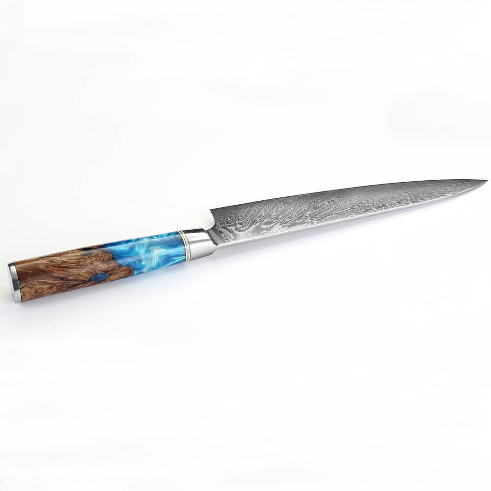 Damascus Steel 8" Chef Knife With Blue Resin Handle