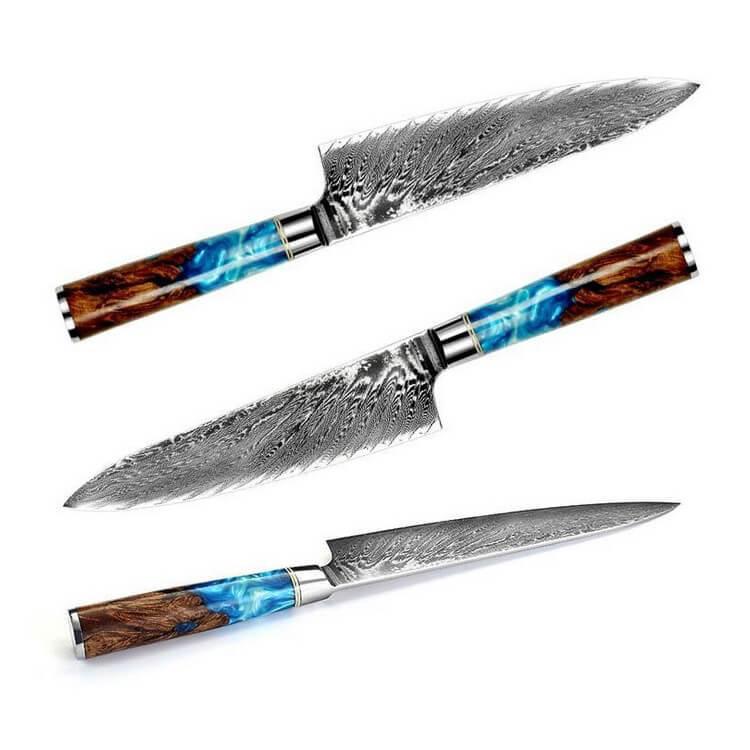 Damascus Steel 8" Chef Knife With Blue Resin Handle