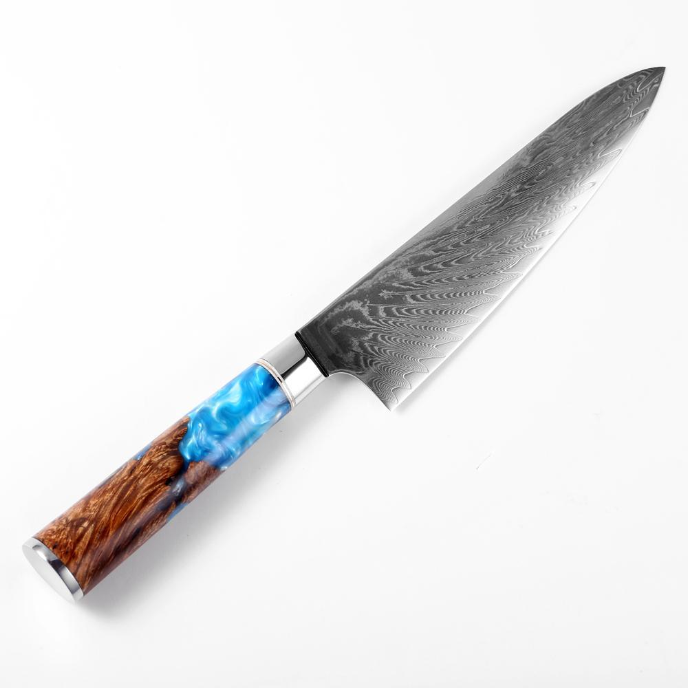 Damascus Steel Chef Knife, Blue