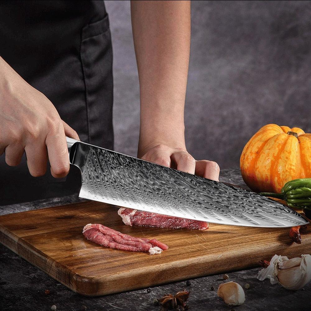 Damascus Steel Chef Knife, Blue