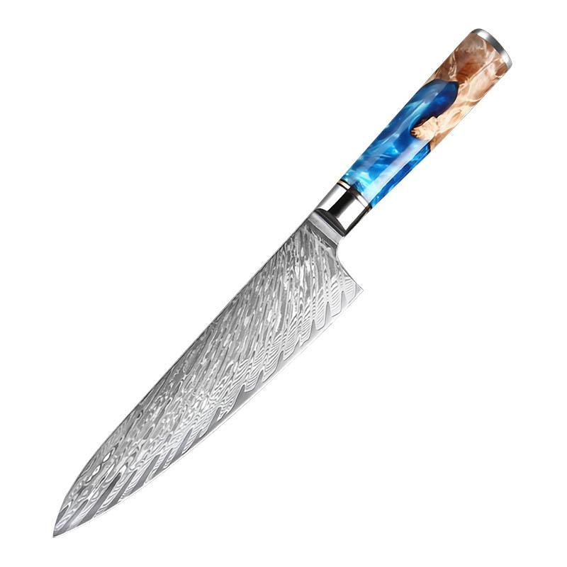 Damascus Steel 8" Chef Knife With Blue Resin Handle