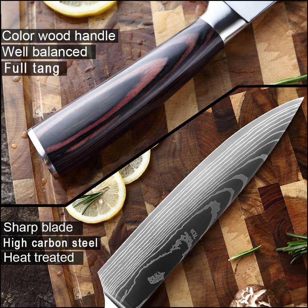 Professional Chef Knives Set - Premium Japanese Kitchen Knife Set with Damascus Pattern