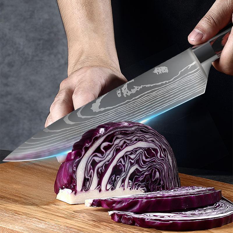 Professional Chef Knives Set - Premium Japanese Kitchen Knife Set with Damascus Pattern