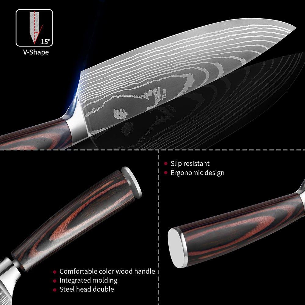 Professional Chef Knives Set - Premium Japanese Kitchen Knife Set with Damascus Pattern