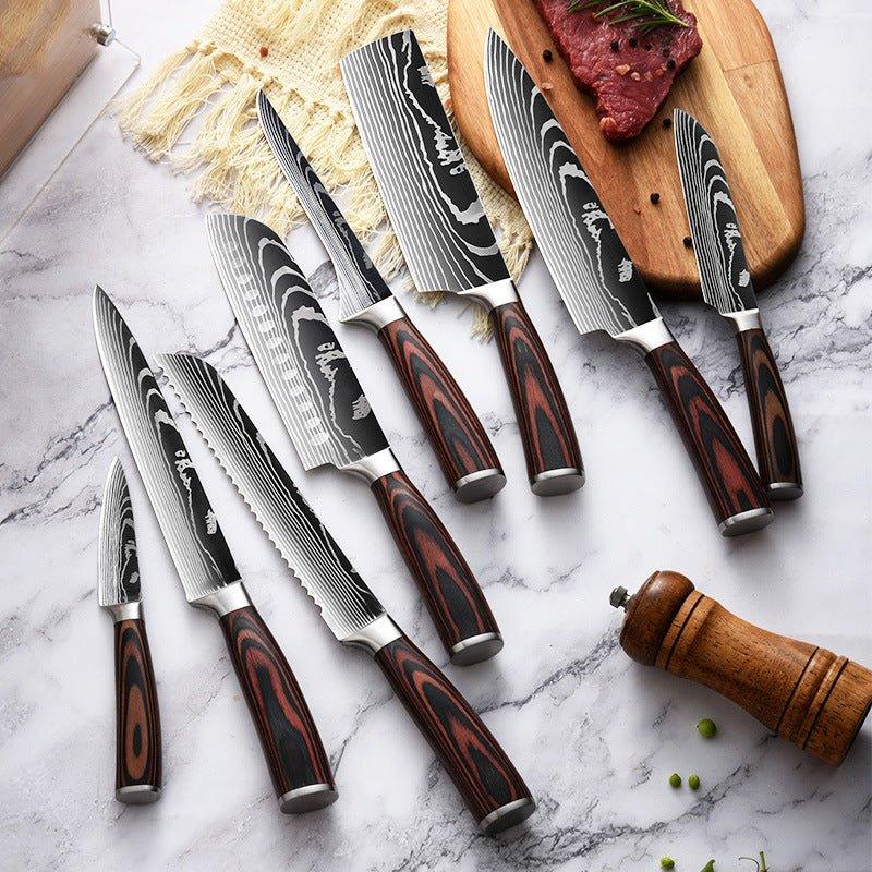 Professional Chef Knives Set - Premium Japanese Kitchen Knife Set with Damascus Pattern