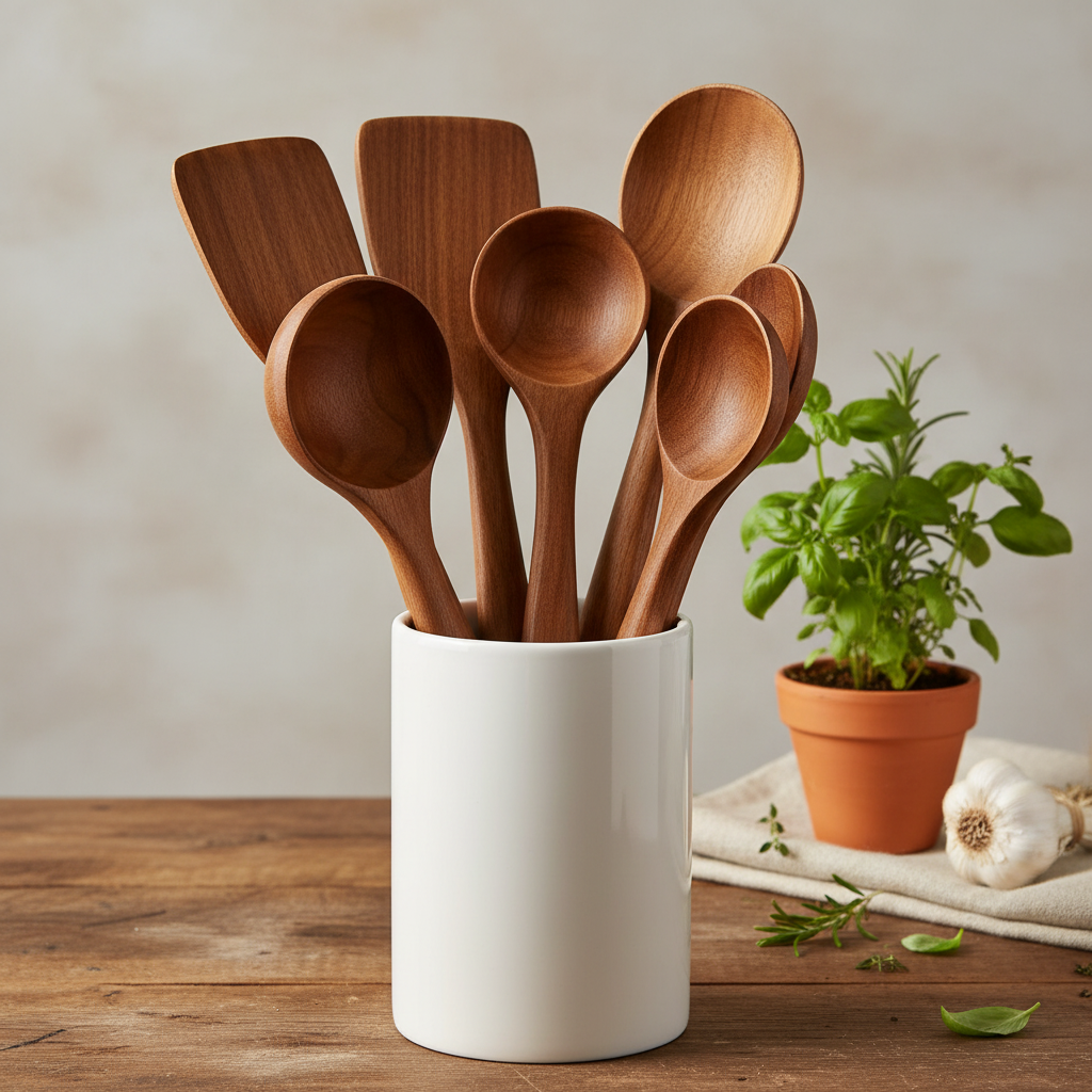 Natural Teak Wooden Utensils Set, Eco Friendly Kitchen