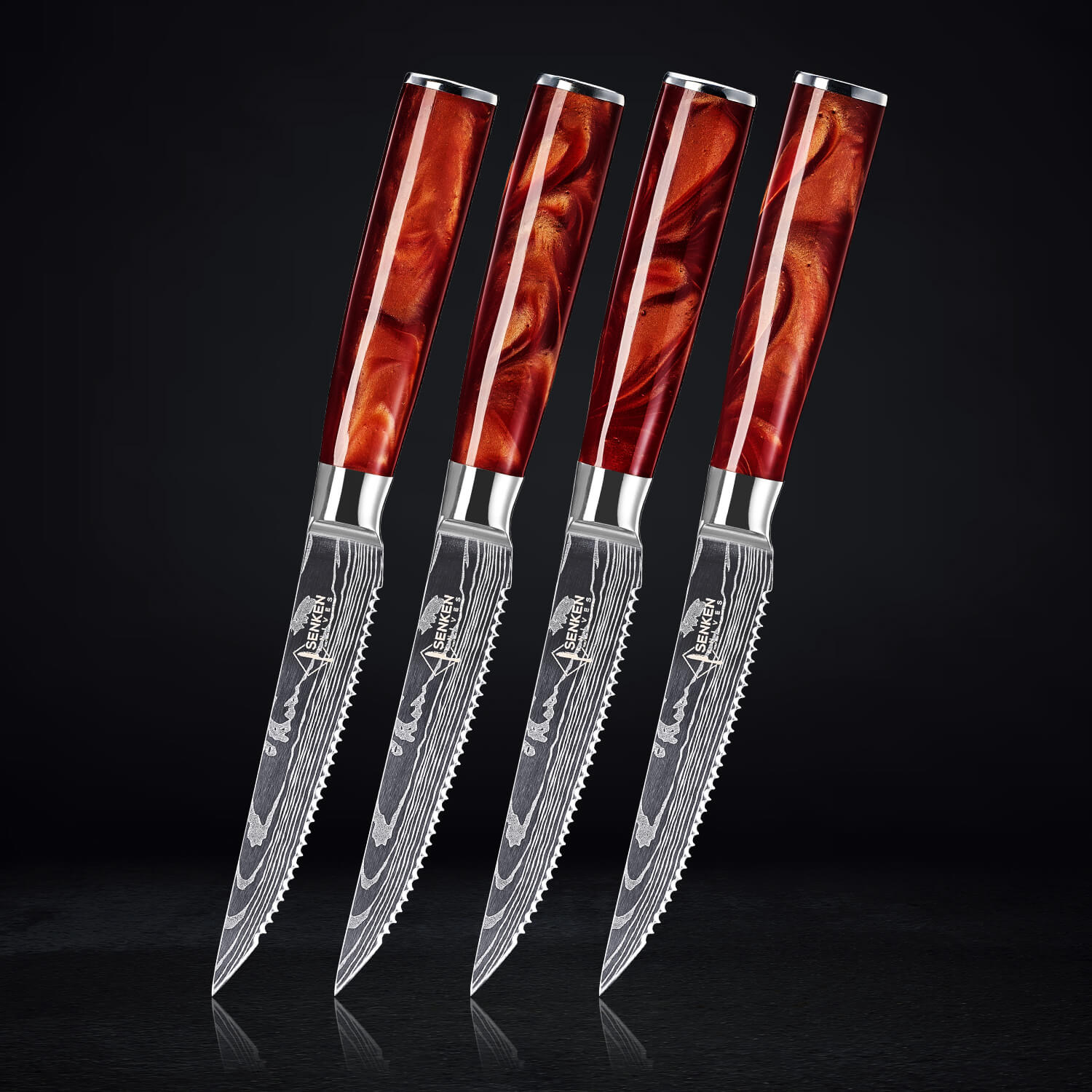 "Crimson" High-Carbon Steel 6-Piece Steak Knife Set - Red Resin Handle
