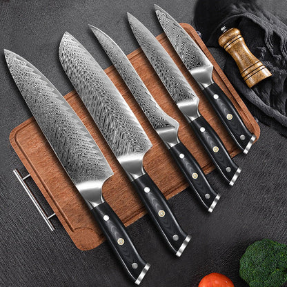 5-Piece Damascus Chef Knife Set with Carry Bag