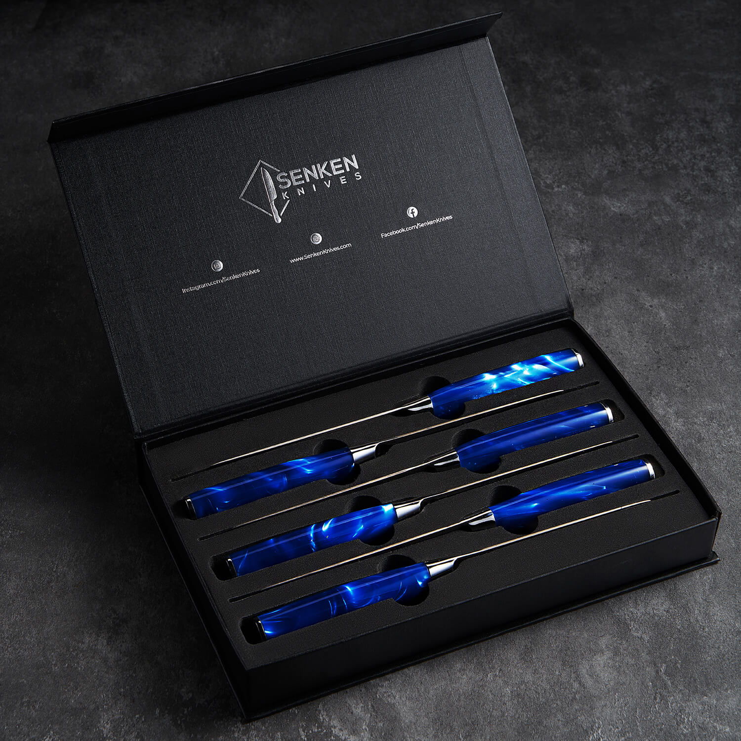 "Cerulean" High-Carbon Steel 6-Piece Steak Knife Set - Blue Resin Handle