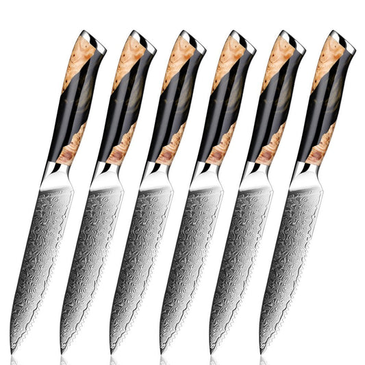6-Piece Serrated Damascus Steak Knife Set