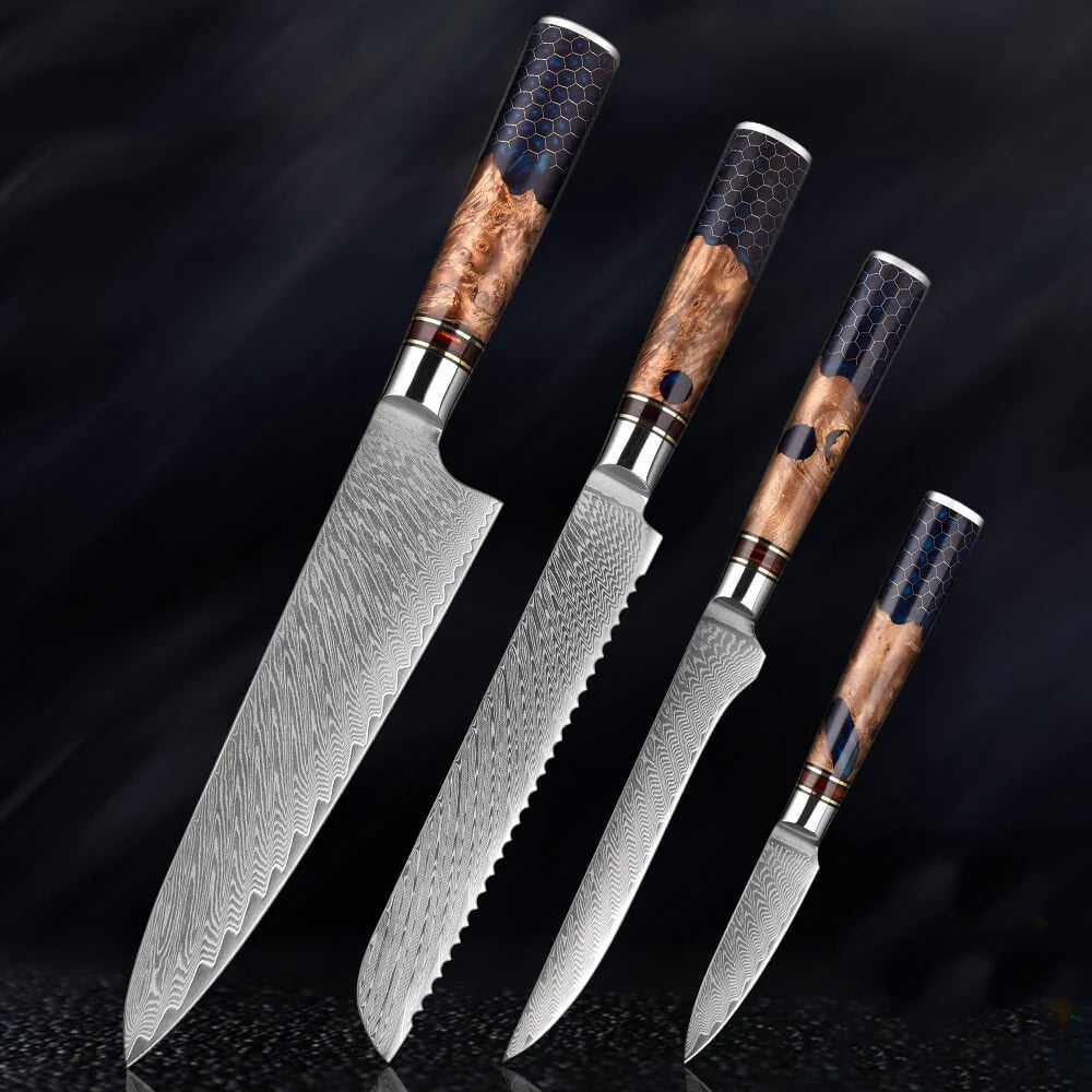 Hanikamu VG10 Damascus Chef Knife Set Honeycomb