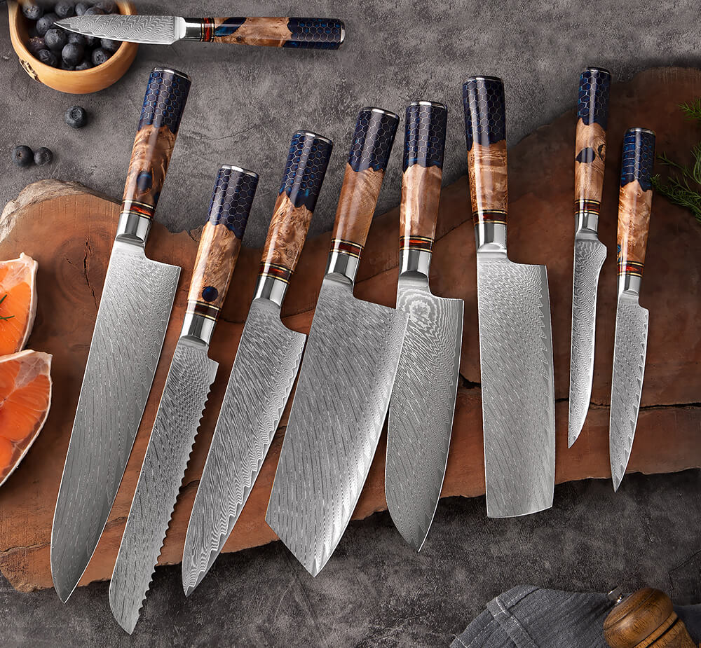 Hanikamu VG10 Damascus Chef Knife Set Honeycomb