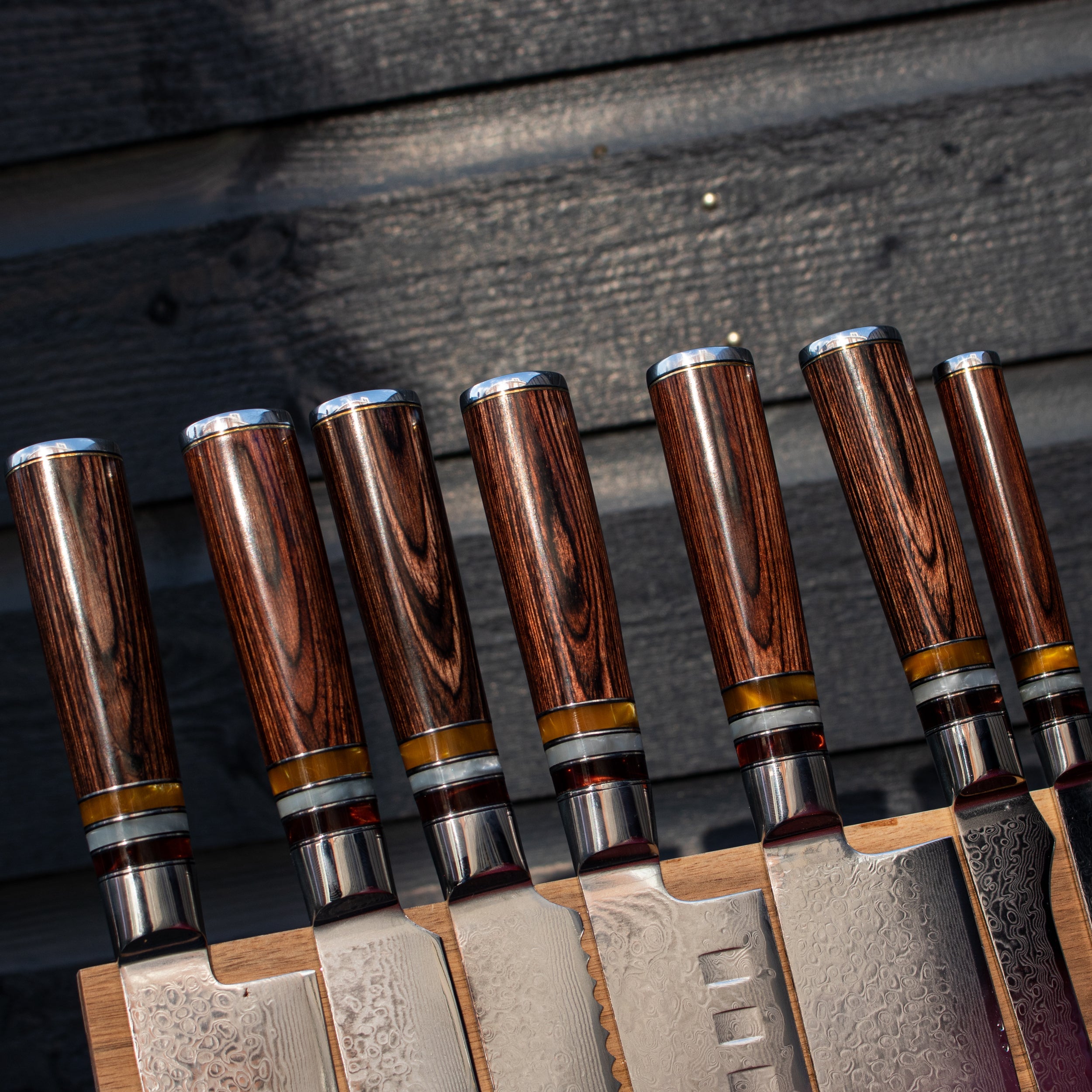 Micarta Jewels 7-Piece Damascus Knife Set