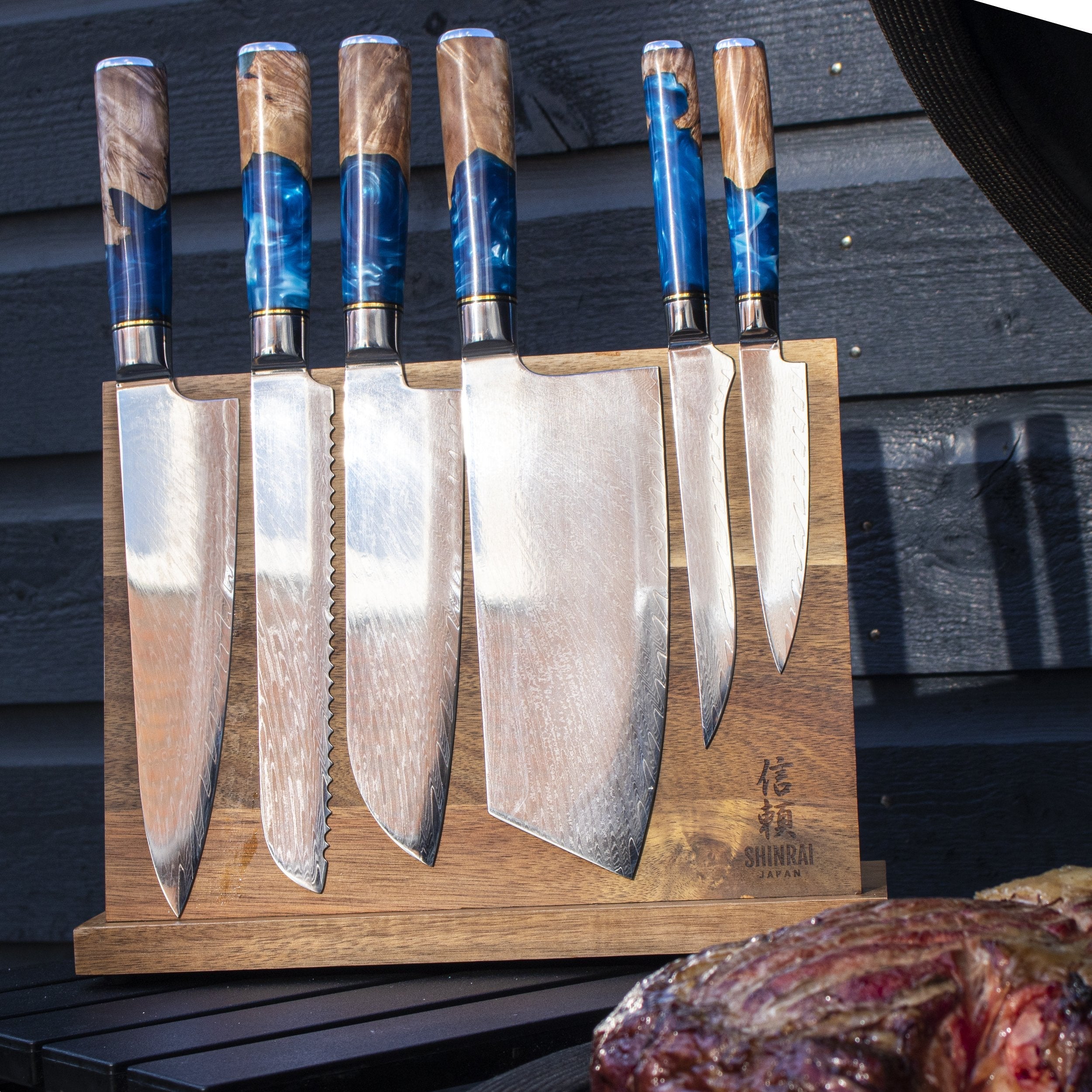 Epoxy Sapphire Damascus 6-Piece Knife Set