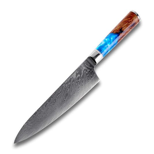 Damascus Steel Chef Knife, Blue