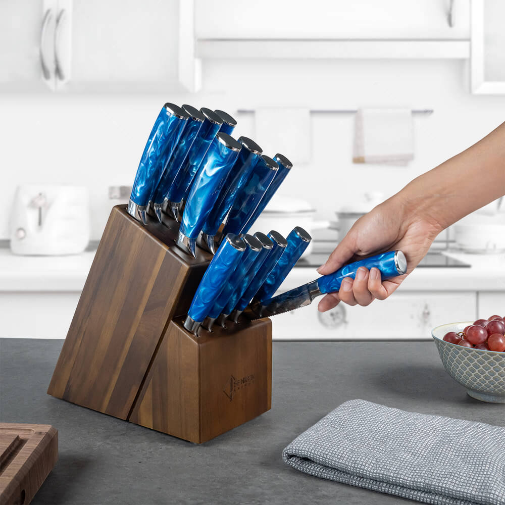 "Cerulean" 16-Piece Japanese Knife Block Set