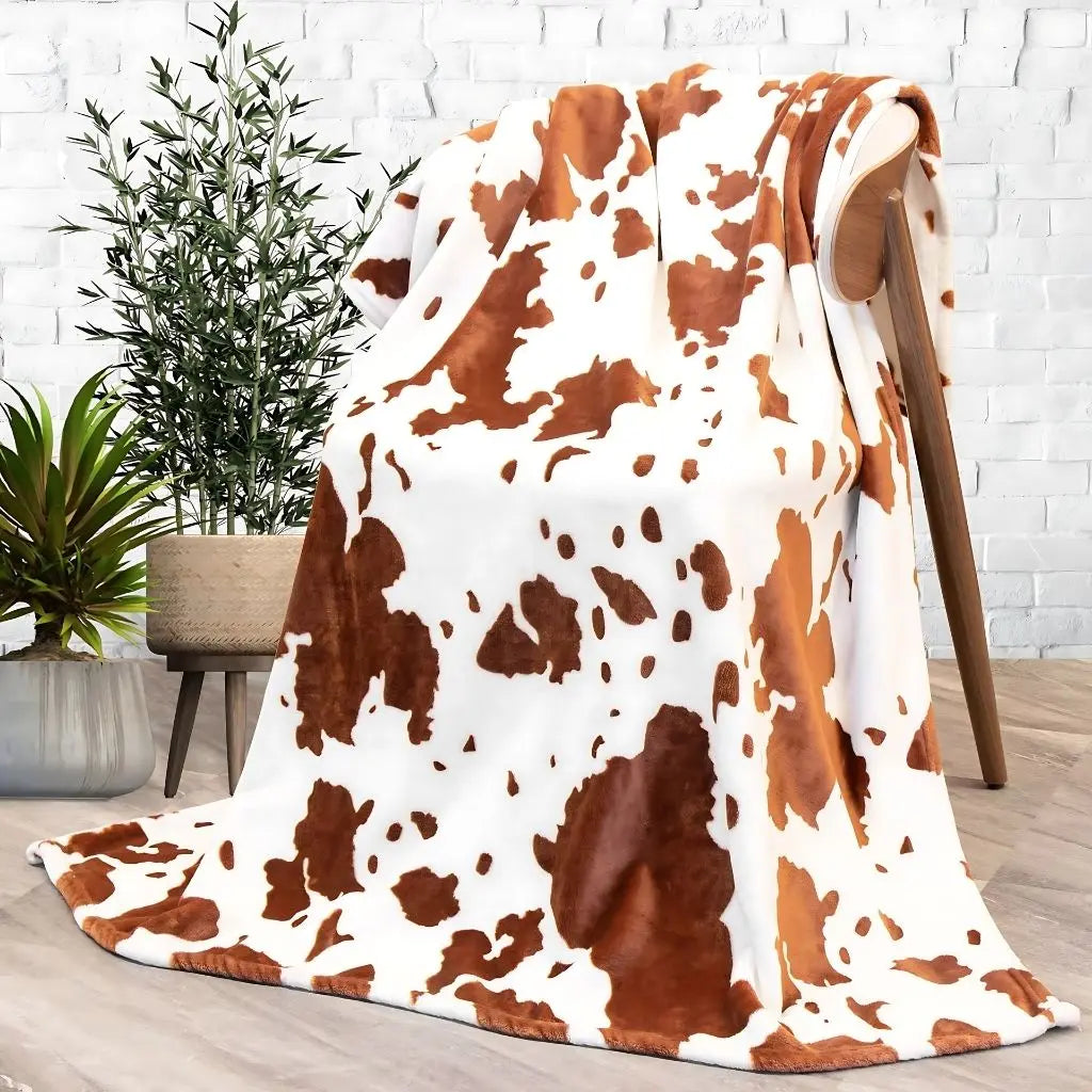 Harper Cow Print Flannel Blanket