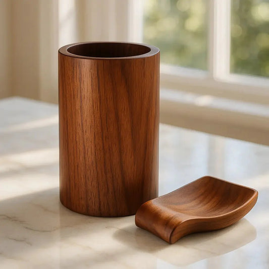 Natural Acacia Wood Utensil Holder & Spoon Rest Set for Kitchen