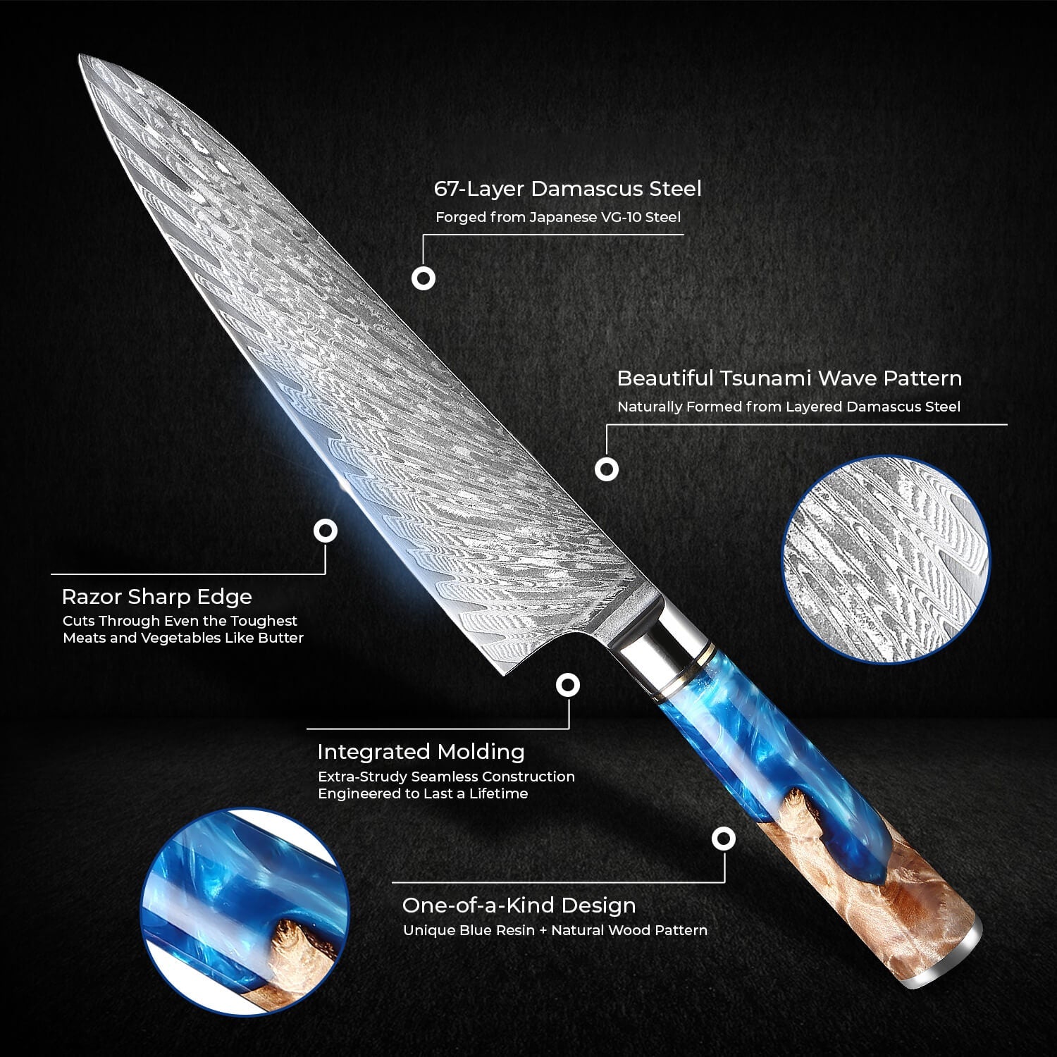 "Tsunami" Collection - Japanese VG10 Damascus Steel Knife Set